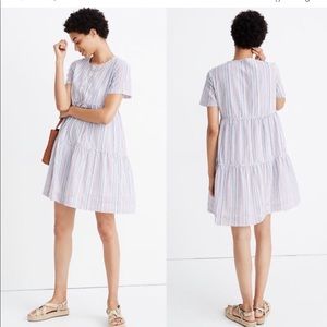 Madewell Striped Crew Neck Button Front Mini Dress